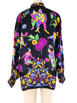 Escada Clown Printed Silk Necktie Blouse Top arcadeshops.com
