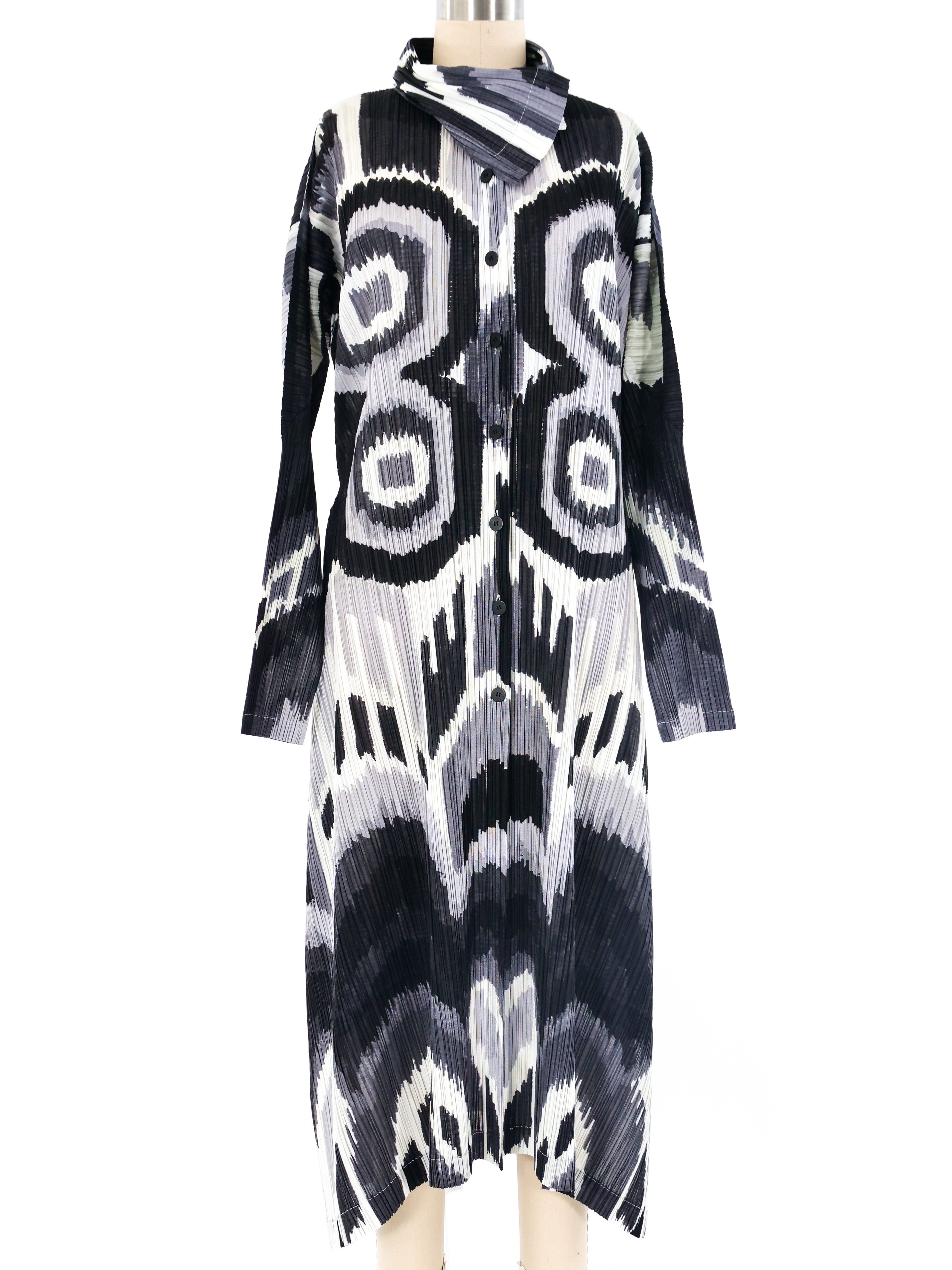 ISSEY MIYAKE Pleated All-over Print Sleeveless one piece dress IM71-FH916 White x black L