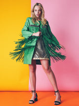 Fringed Green Ostrich Leather Jacket Outerwear arcadeshops.com