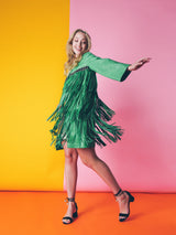 Fringed Green Ostrich Leather Jacket Outerwear arcadeshops.com