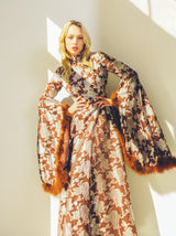 Marabou Feather Trimmed Brocade Gown Dress arcadeshops.com