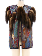 Fur Tail Trimmed Tapestry Vest Jacket arcadeshops.com