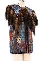 Fur Tail Trimmed Tapestry Vest Jacket arcadeshops.com