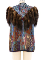 Fur Tail Trimmed Tapestry Vest Jacket arcadeshops.com