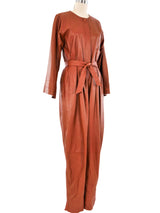 Cognac Leather Jumpsuit Jumpsuit arcadeshops.com