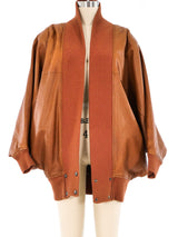 Fendi Cognac Leather Bomber Jacket Jacket arcadeshops.com