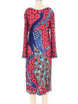 Peacock Motif Embellished Silk Dress Dress arcadeshops.com