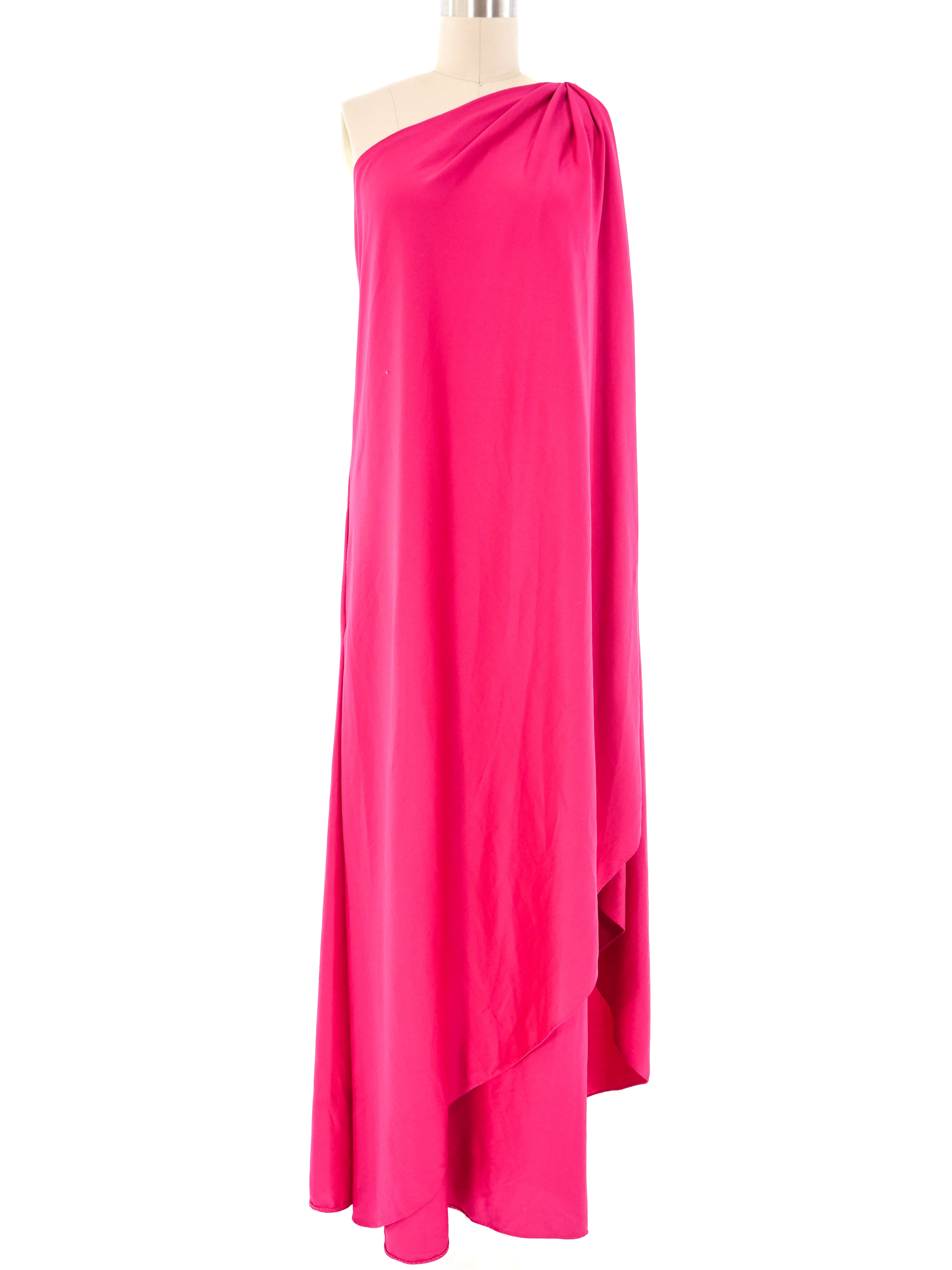 Halston IV Fuchsia One Shoulder Jersey Dress