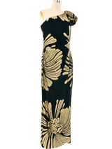Lee Jordan Metallic Floral Brocade One Shoulder Gown Dress arcadeshops.com