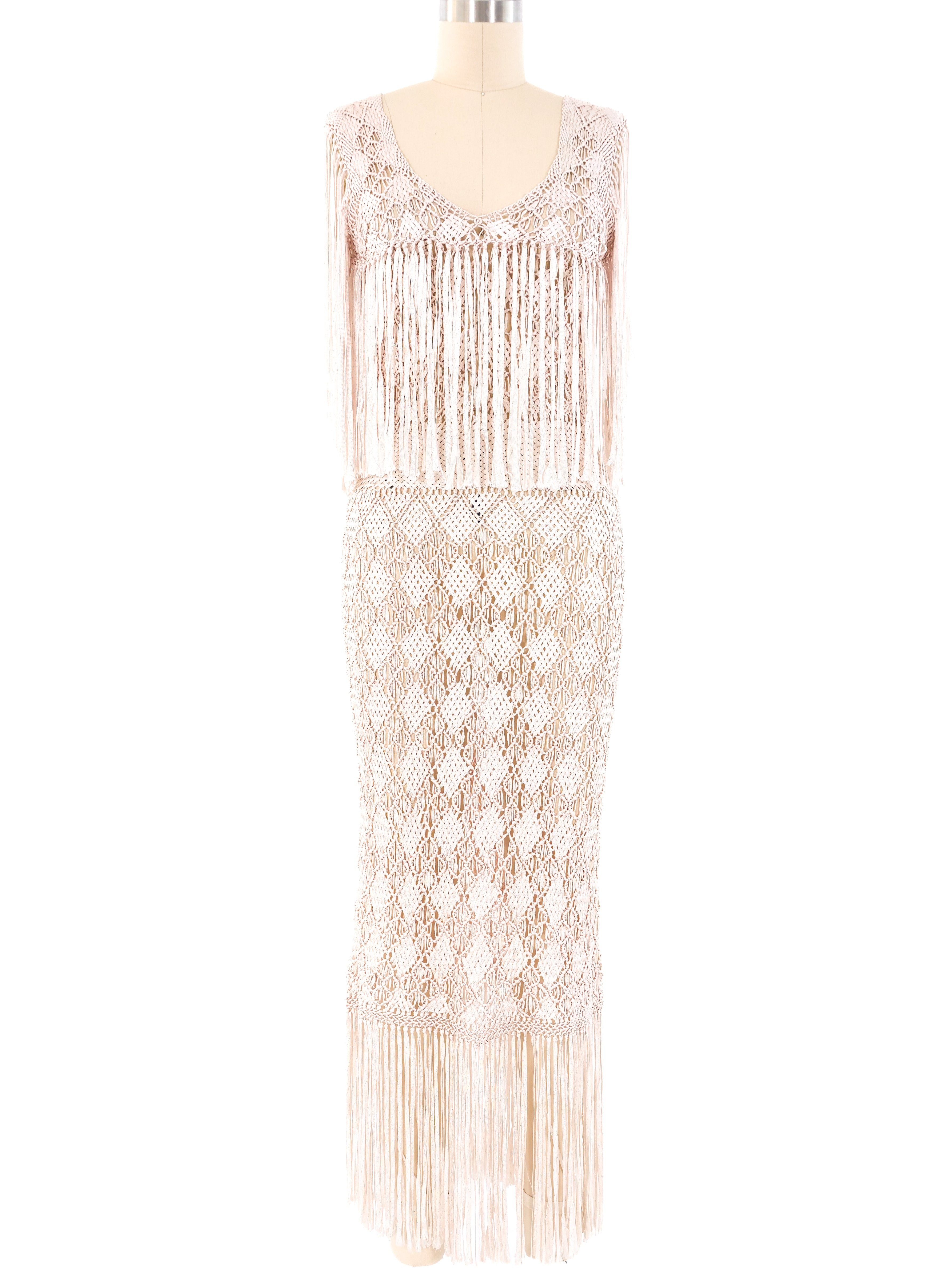 Fringed Ribbon Crochet Dress