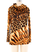 Animal Print Jersey Cowl Neck Top Top arcadeshops.com
