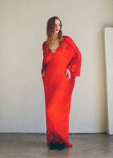 Patricia Lester Beaded Red Plisse Caftan Dress arcadeshops.com