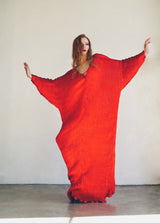 Patricia Lester Beaded Red Plisse Caftan Dress arcadeshops.com
