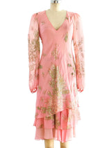 Peacock Feather Pink Chiffon Dress Dress arcadeshops.com