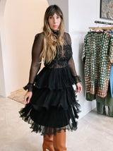 Travilla Illusion Neckline Ruffle Dress Dress arcadeshops.com