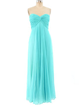 Richilene Turquoise Silk Chiffon Strapless Gown Dress arcadeshops.com