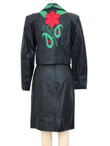Rose Embroidered Leather Skirt Ensemble Suit arcadeshops.com