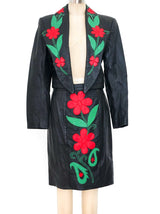 Rose Embroidered Leather Skirt Ensemble Suit arcadeshops.com