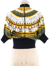 Calendar Print Silk Top with Knit Trim Top arcadeshops.com