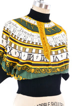 Calendar Print Silk Top with Knit Trim Top arcadeshops.com