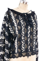 Koos Van Den Akker Silk Floral and Lace Peasant Blouse Top arcadeshops.com