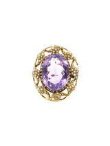 14K Vintage Amethyst and Pearl Accented Cocktail Ring Fine Jewelry arcadeshops.com