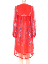 Red Floral Gauze Indian Dress Dress arcadeshops.com