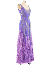 Rubin Panis Feathered Chiffon Tank Gown Dress arcadeshops.com