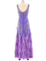 Rubin Panis Feathered Chiffon Tank Gown Dress arcadeshops.com