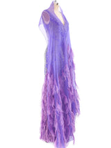 Rubin Panis Feathered Chiffon Tank Gown Dress arcadeshops.com