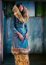 Fur Trimmed Belted Leather Coat Jacket arcadeshops.com