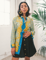 Versace Istante Checkered Baroque Printed Silk Shirt Top arcadeshops.com