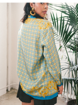 Versace Istante Checkered Baroque Printed Silk Shirt Top arcadeshops.com