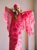 Hanae Mori Rose Printed Silk Caftan Dress arcadeshops.com