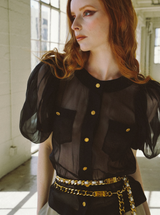 Chanel Puff Sleeve Chiffon Blouse Top arcadeshops.com