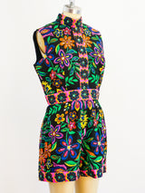 1960's Neon Floral Romper Jumpsuit arcadeshops.com