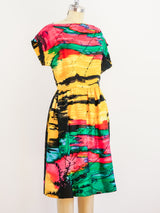 1960's Brushstroke Print Silk Dress Dress arcadeshops.com