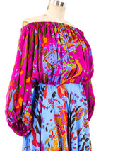 Yves Saint Laurent Leon Bakst Print Off The Shoulder Dress Dress arcadeshops.com