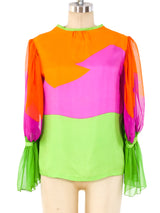 Neon Colorblocked Silk Blouse Top arcadeshops.com