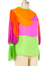 Neon Colorblocked Silk Blouse Top arcadeshops.com