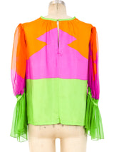 Neon Colorblocked Silk Blouse Top arcadeshops.com