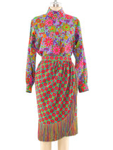 1990 Yves Saint Laurent Printed Fringe Ensemble Suit arcadeshops.com