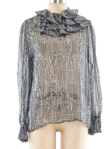 Abstract Print Ruffled Silk Top Top arcadeshops.com