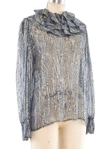 Abstract Print Ruffled Silk Top Top arcadeshops.com