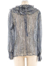 Abstract Print Ruffled Silk Top Top arcadeshops.com