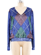 Oscar de la Renta Sequin Embellished Argyle Top Top arcadeshops.com