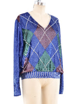 Oscar de la Renta Sequin Embellished Argyle Top Top arcadeshops.com