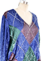 Oscar de la Renta Sequin Embellished Argyle Top Top arcadeshops.com