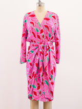 Guy Laroche Pink Leaf Print Wrap Dress Dress arcadeshops.com
