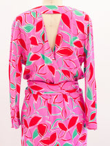 Guy Laroche Pink Leaf Print Wrap Dress Dress arcadeshops.com